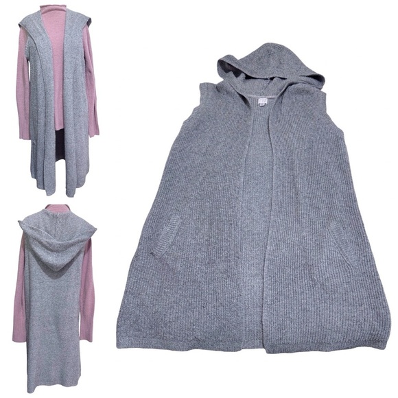 A New Day Sleeveless Knit Long Cardigan Open Drape Hooded in Gray Size XLARGE - Picture 1 of 9